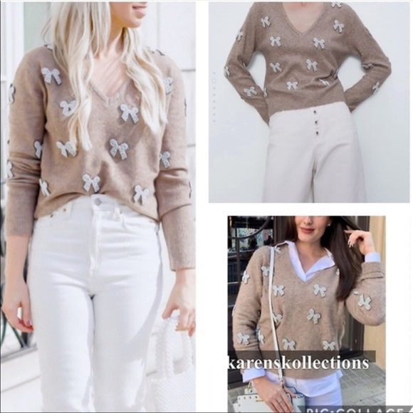 Zara pearl bow sweater Clearance